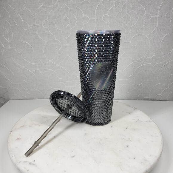 Starbucks Black Iridescent Studded Tumbler‎ Venti 24oz Gray Straw Fall 2020 - Picture 14 of 15
